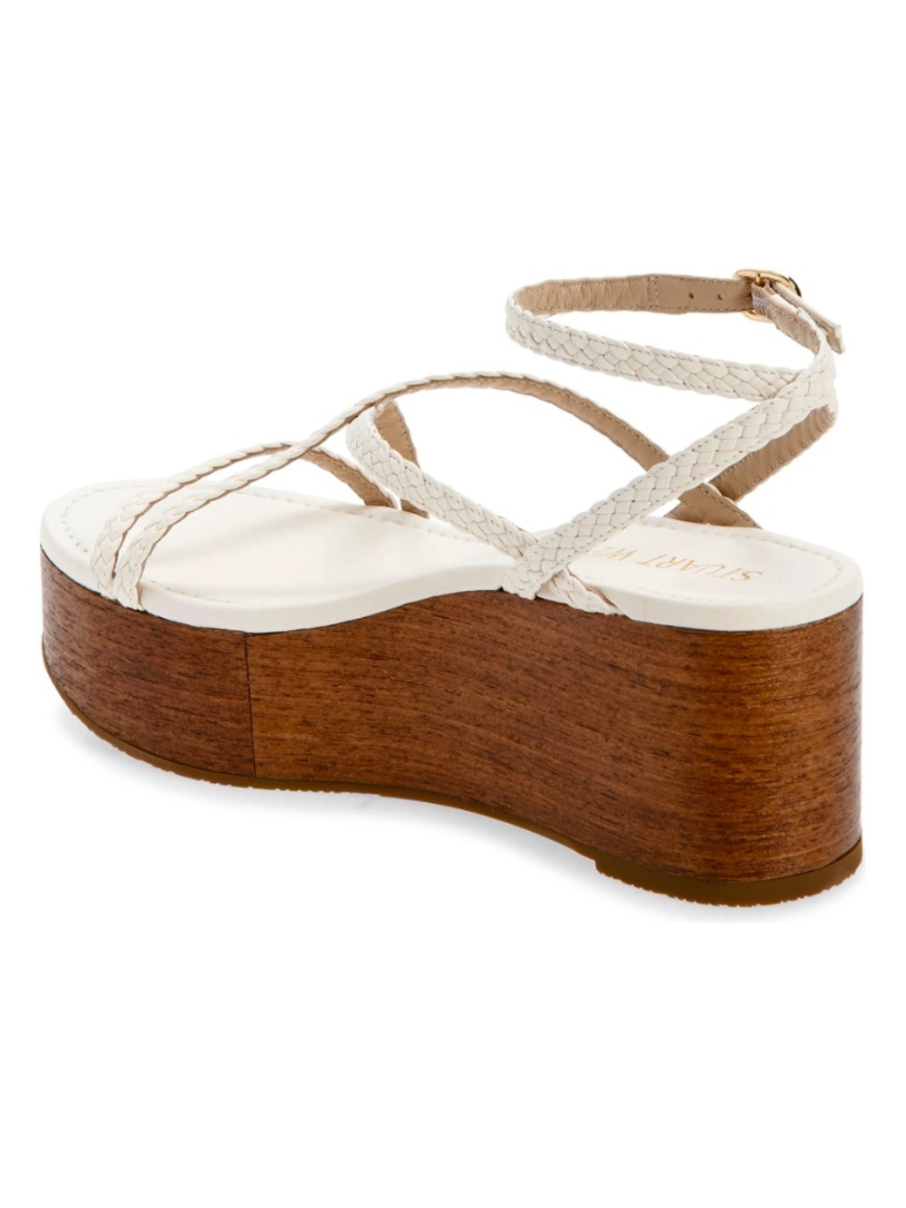 STUART WEITZMAN NIB WOVETTE SEASHELL WALLNUT WOOD WEDGE SANDAL. SIZE 9 B - Picture 9 of 16